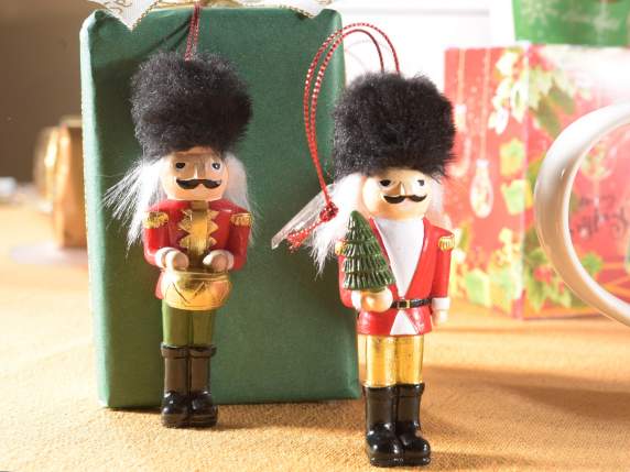 Resin nutcracker with eco fur hat to hang