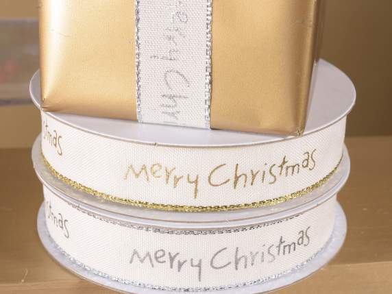 Fabric ribbon with Merry Christmas writing ,glitter edge