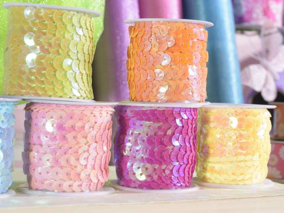 Decorative sequins colored paillettes ribbon in display