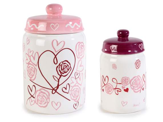 Set of 2 decorated ceramic jars Roses - Hearts
