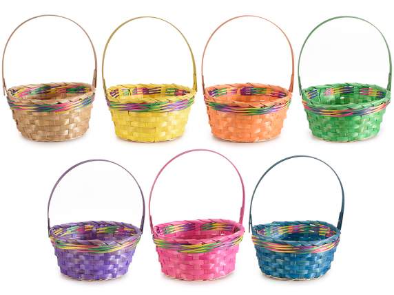 Round basket with colored bamboo handle