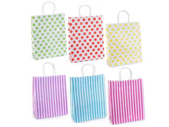 Sachet-bags paper w-scolored prints and twisted handle