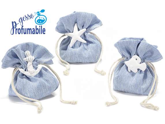 Cotton bag with chalk marine decoration and tie