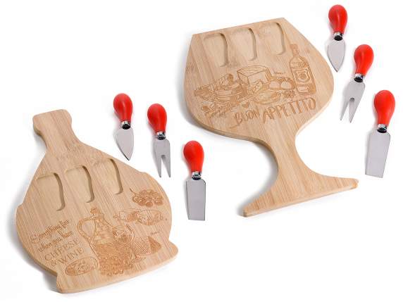 Cheese set with Gourmet wooden cutting board and 3 knives