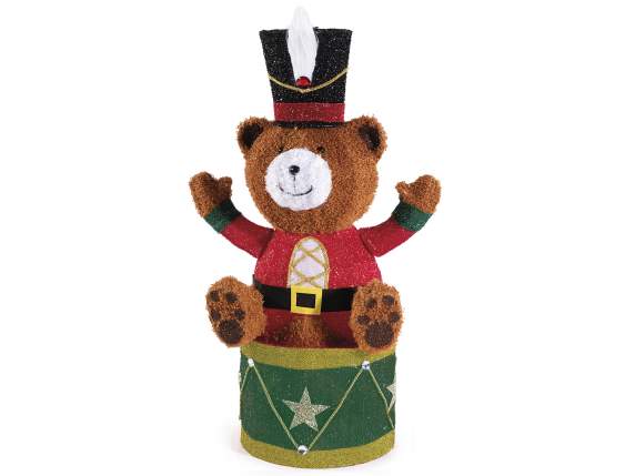 Teddy Bear on Drum with Metal Core and LED Lights