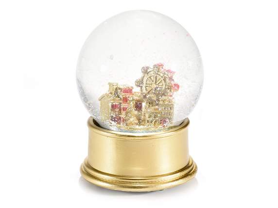 Snowball music box ChristmasPark with shiny golden base