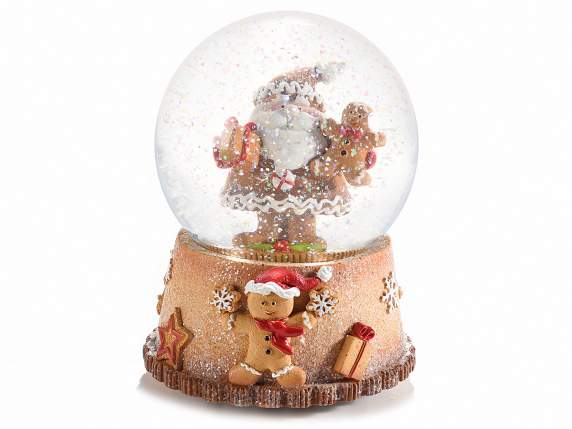 Snow globe music box with Santa Claus on resin base