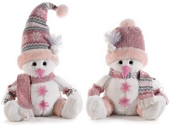 Plush snowman with knitted scarf and hat