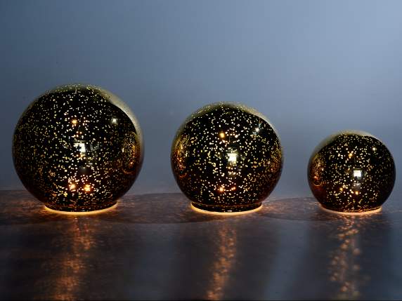 Set of 3 golden sphere lamps with warm white led light and t