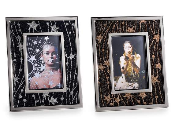 Metal photo frame with star fabric interior to be placed on