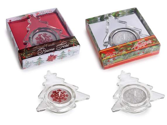 Christmas tree glass tealight holder in gift box