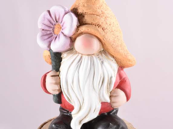 Set of 2 colored terracotta gnomes with floral details