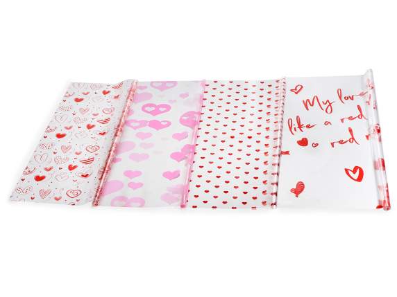 Pack of 60 transparent BOPP 30 micron sheets with hearts