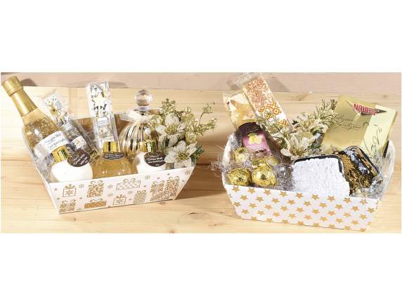 Small Christmas paper tray with handles, gold decorations