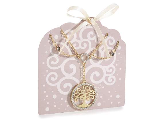 Tree of Life metal necklace in card with bow