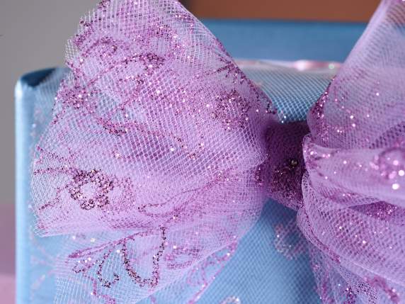 Roll of colored tulle with glitter butterflies