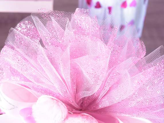 Roll of colored tulle with glittery polka dots