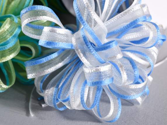 Two-tone veil ribbon with avio-ecru blue tie