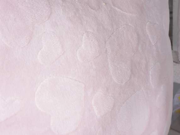 Padded fabric cushion with embossed hearts