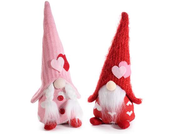 Gnome with fabric dress with hearts and hearts on hat