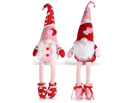 Gnome in long legs fabric with hearts and bows details
