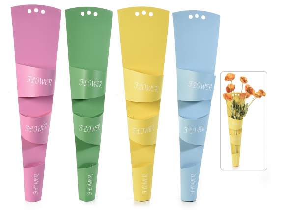Flower holder in waterproof colored paper to hang