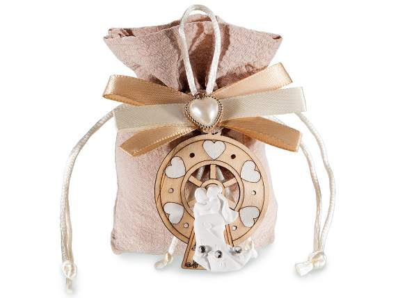 Froissè fabric bag with drawstring and decoration Bride and