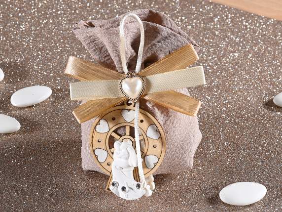 Froissè fabric bag with drawstring and decoration Bride and