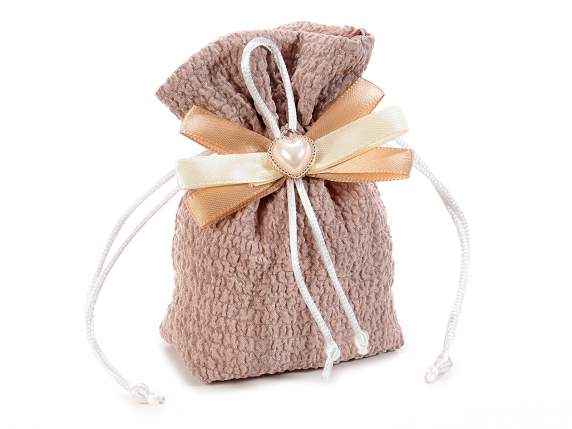 Froissè fabric bag with drawstring, bows and little heart