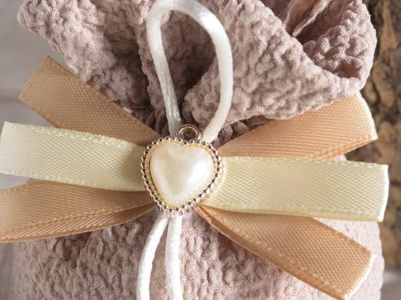 Froissè fabric bag with drawstring, bows and little heart