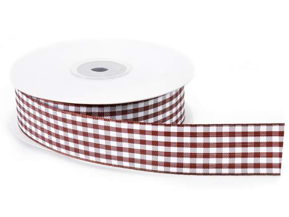 Chocolate brown checkered ribbon 25mm x 25mt