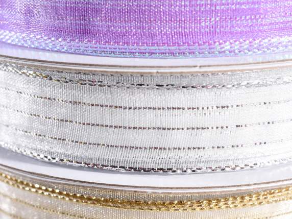 15mm white ribbon with lamé threads