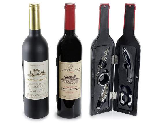 Bottle with 5 sommelier accessories for wine