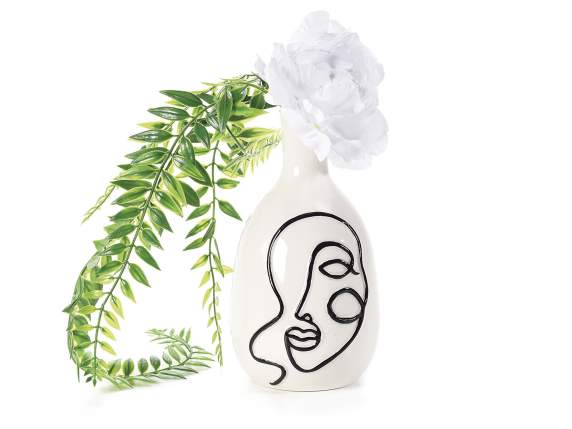 Set of 3 decorative porcelain vases w - womans face