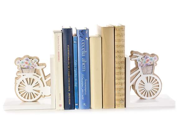 Set of 2 wooden bookends decorated with bicycle