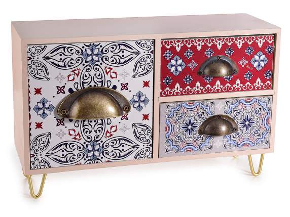 Chest of drawers in decorated wood Majolica with 3 drawers