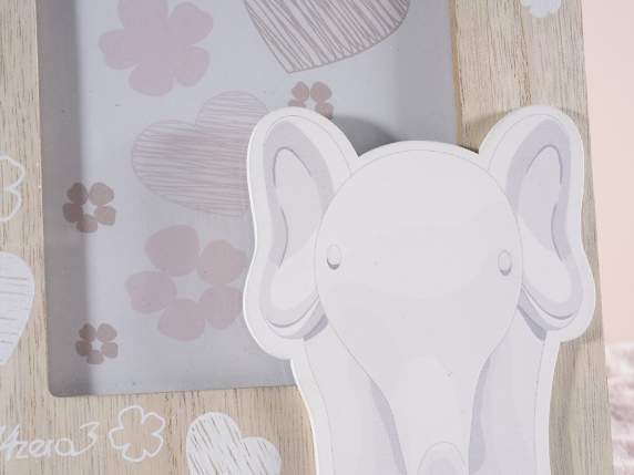 Wooden photo frame with elephant decoration to hang-support