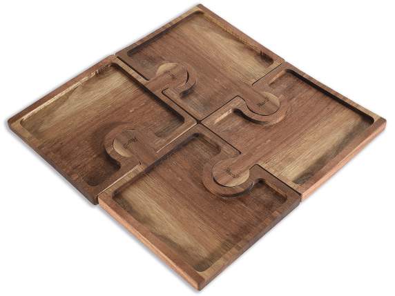 Acacia wood food tray with puzzle glass holder