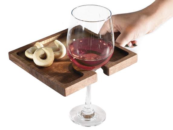 Acacia wood food tray with puzzle glass holder