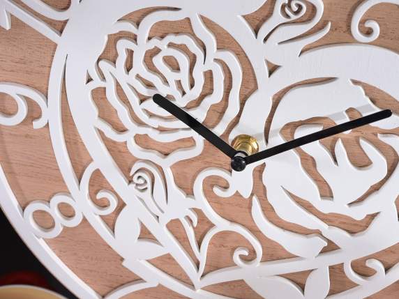 Wall clock in wood with Rose - Hearts decoration