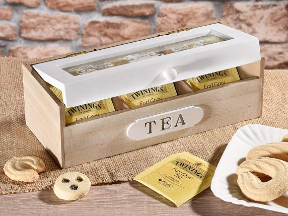 Wooden tea box with 3 compartments with decorated glass