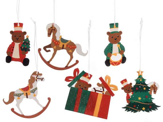 I display 48 Vintage Toys wooden decorations to hang