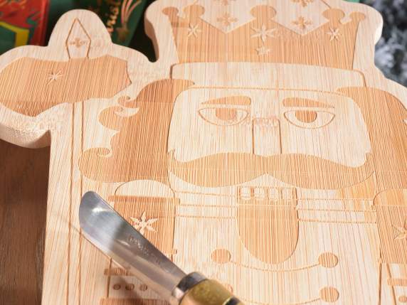 Wooden nutcracker cutting board set with knife and bow
