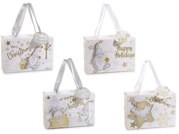 Decorated paper box with satin handles and glitter