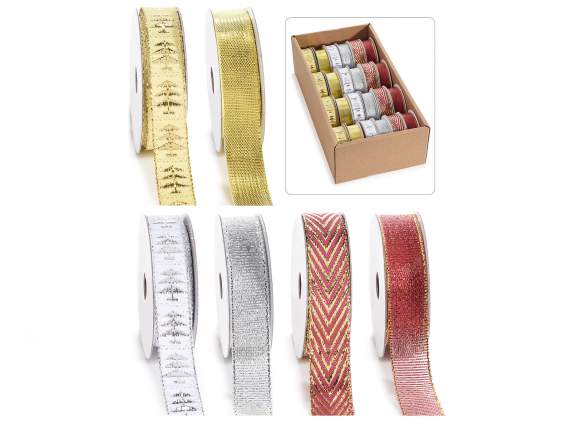 Display 24 Christmas ribbons 15 mm lamé effect