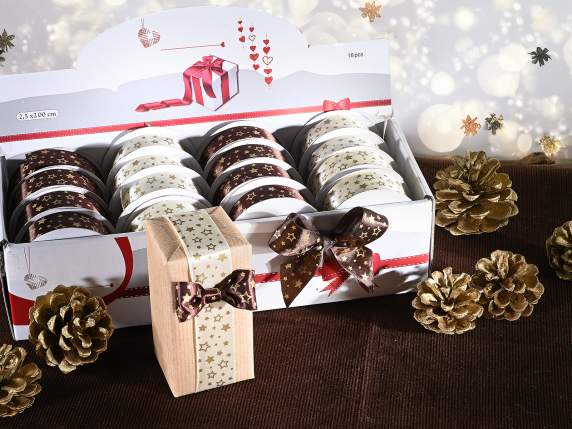 Display 16 ribbons 25 mm with gold print of stars