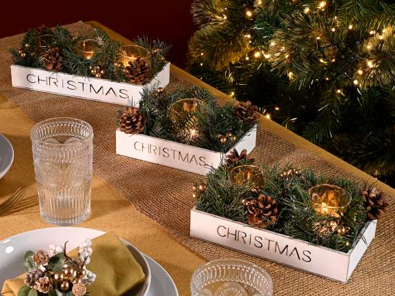 Set of 3 wooden centerpieces with writing and candle holder