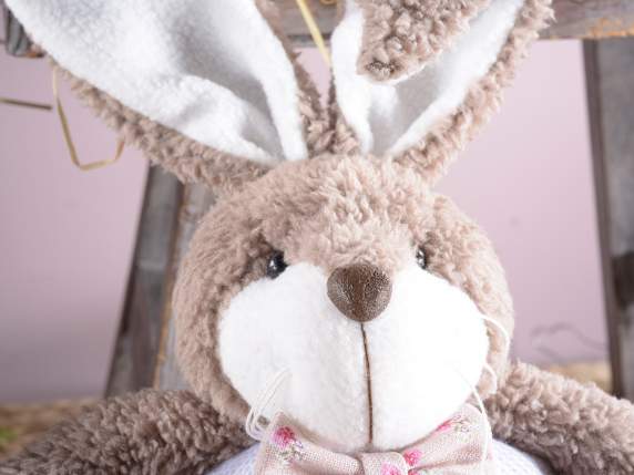 Big-bellied plush bunny with waistcoat and bow tie