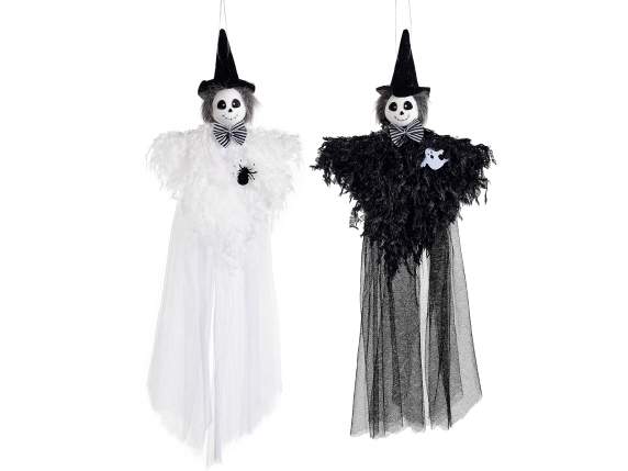 Halloween ghost in tulle and feather effect to hang