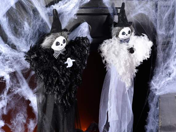 Halloween ghost in tulle and feather effect to hang